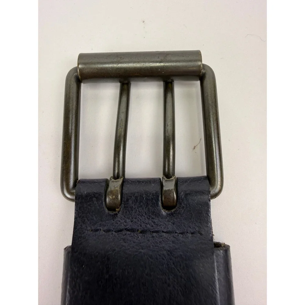 Black Genuine Leather Double Grommet Belt Punk Grunge Double Prong Buckle Large